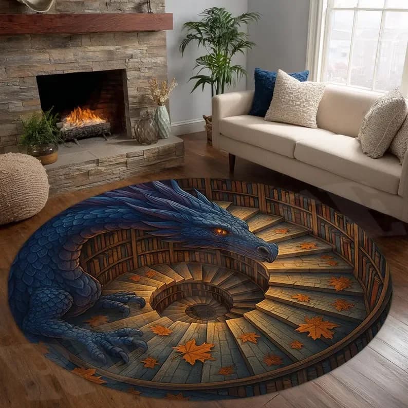Tapis d'illusion 3D Dragon Mystique, Tapis de sol Fantaisie pour Décoration Gothique, Salon, Chambre