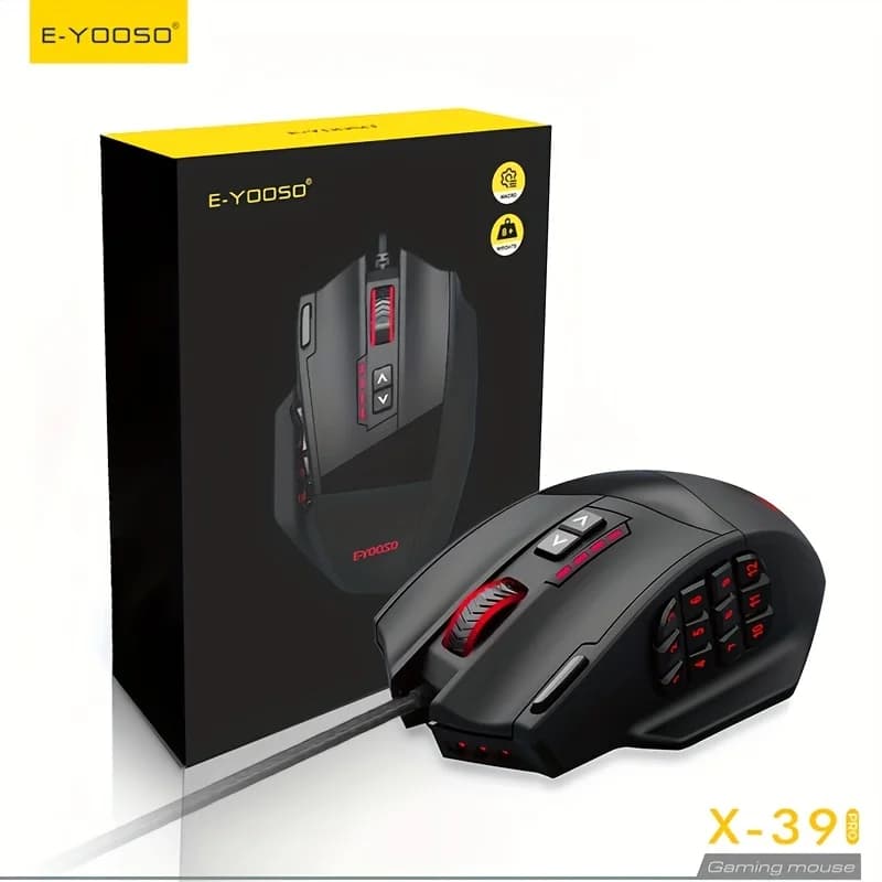 Souris de jeu filaire améliorée E-YOOSO X-39 PRO avec touches latérales macro programmables, design