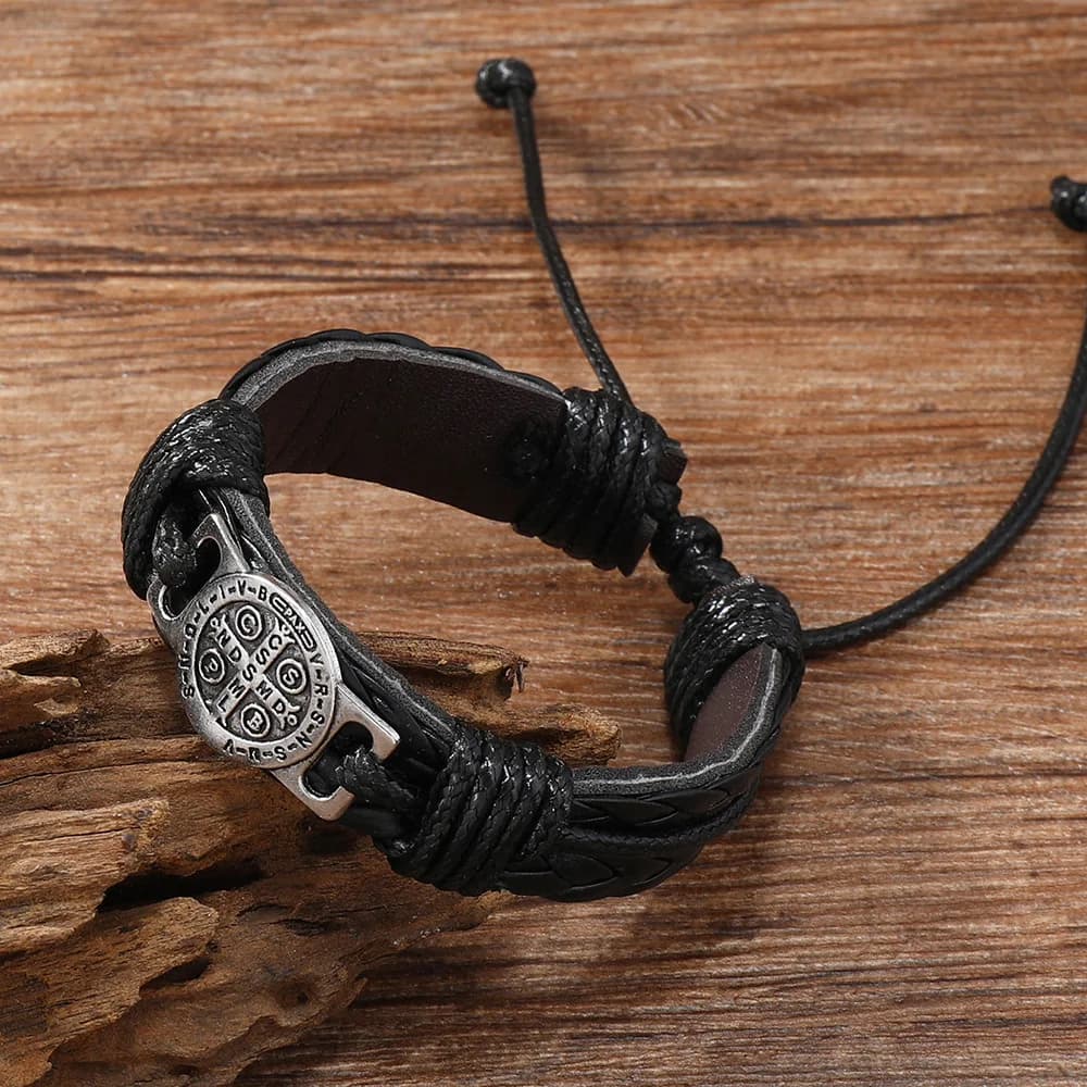 Bracelets en cuir tressés faits à la main vintage pour hommes, mythe, croix, écriture, rétro, à lace