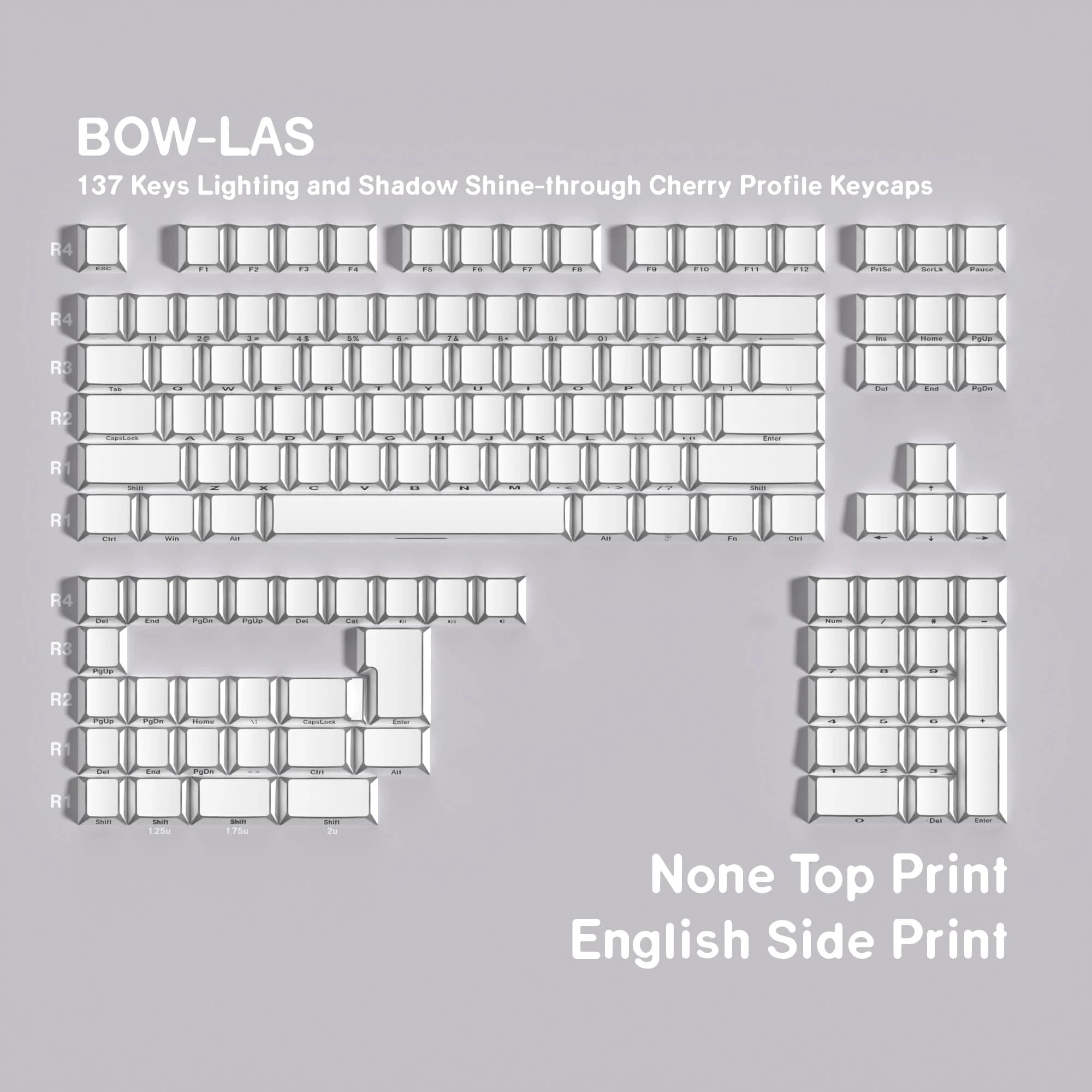Capuchons de touches PBT, éclairés latéralement, profil LAS, 131 touches, BOW, coréen, pour clavier