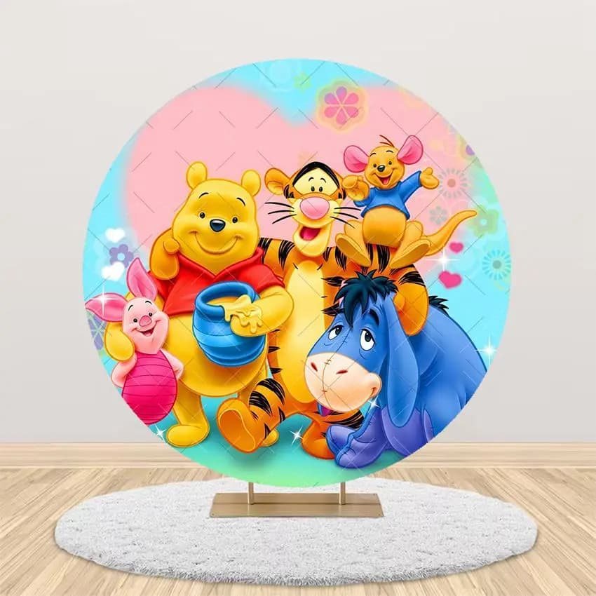 Couverture de fond ronde Winnie l'ourson, motif tigre mignon, pour fête d'anniversaire d'enfant, toi