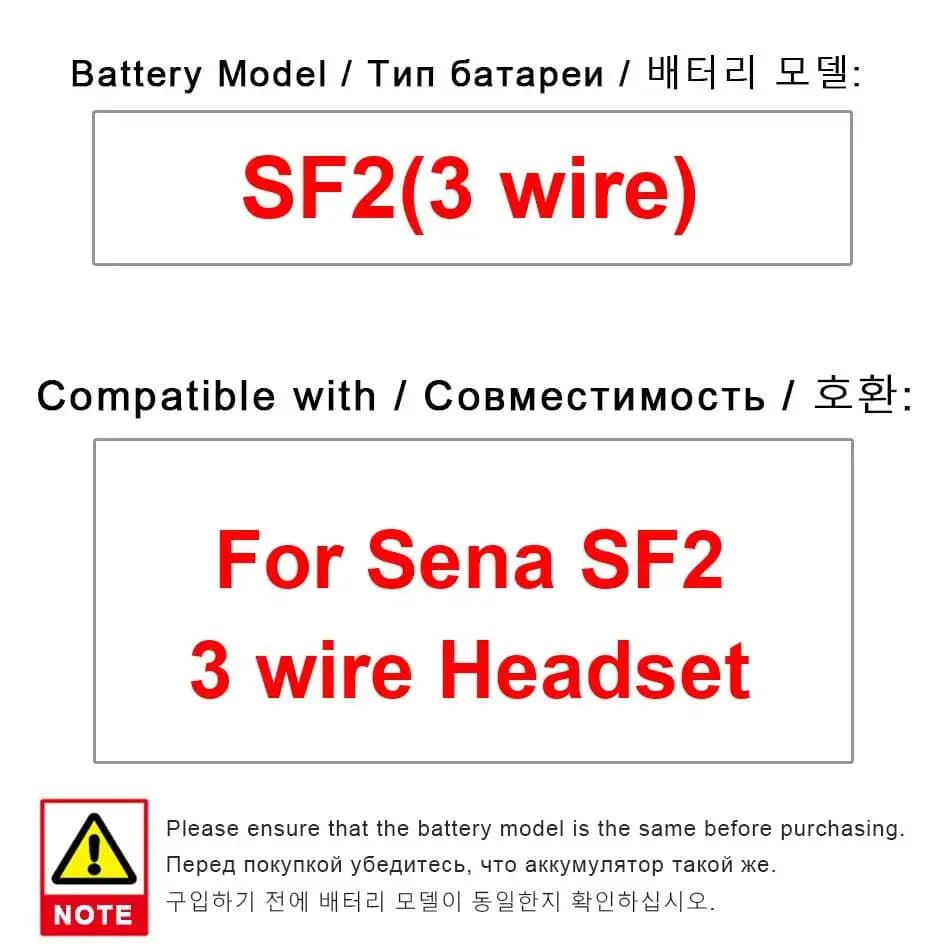 Batterie pour casque de moto Sena SF2 3 fils haute capacité et stable