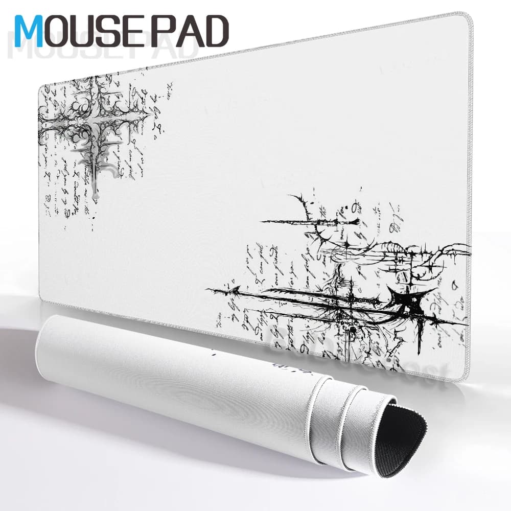 Tapis de souris noir avec symbole gothique, grands tapis en caoutchouc antidérapants avec bord cousu
