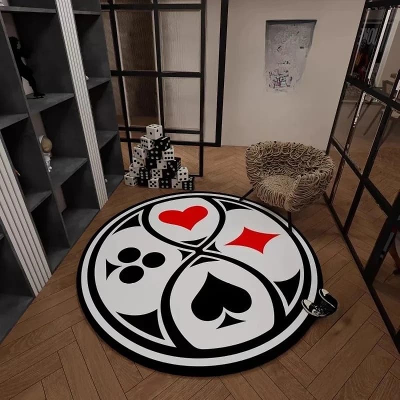 Tapis ronds à motifs de cartes de poker ALL IN Magic, tapis de sol antidérapant pour salon, chambre
