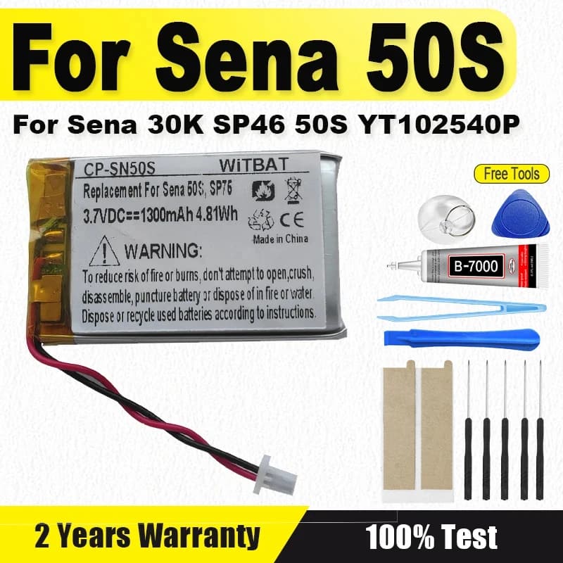 Batterie Rechargeable 3.7V 1300mAh pour Sena 30K,Sena 50S, Sena 50S SP75 S7A-SP75, casque Bluetooth