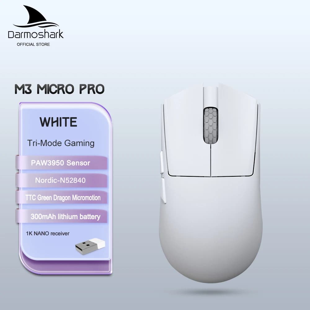 Darmoshark souris de jeu M3 Micro Pro sans fil 8K Tri-Mode PAW3950 30000DPI N52840 Macro jeu Mosue l