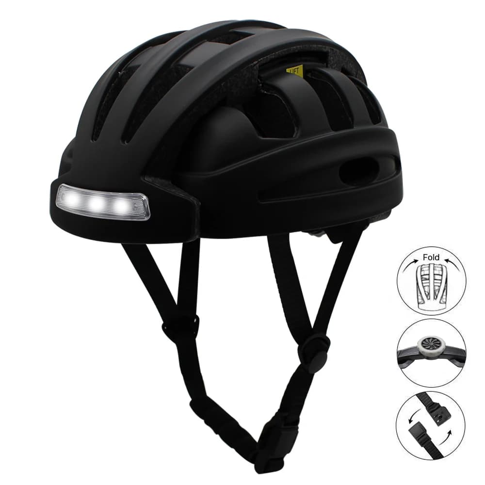 Casque d'équitation de ville portable à LED, casque de vélo pliant, léger, feu arrière, lumière de s