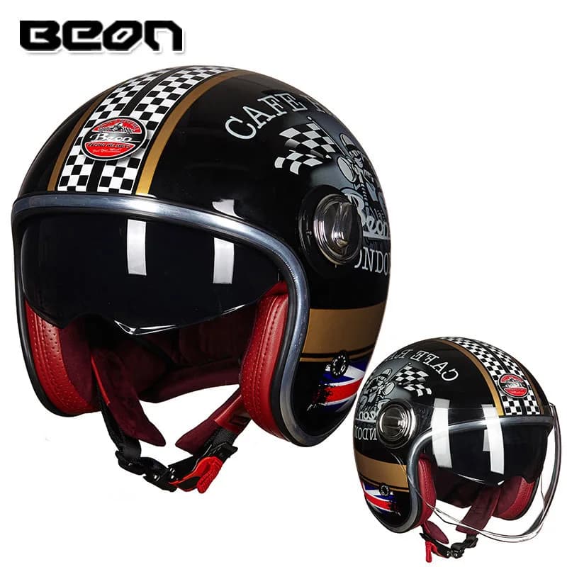 BEON B108 casque de Moto vintage en fibre de verre rétro visage ouvert casques à double visière casq