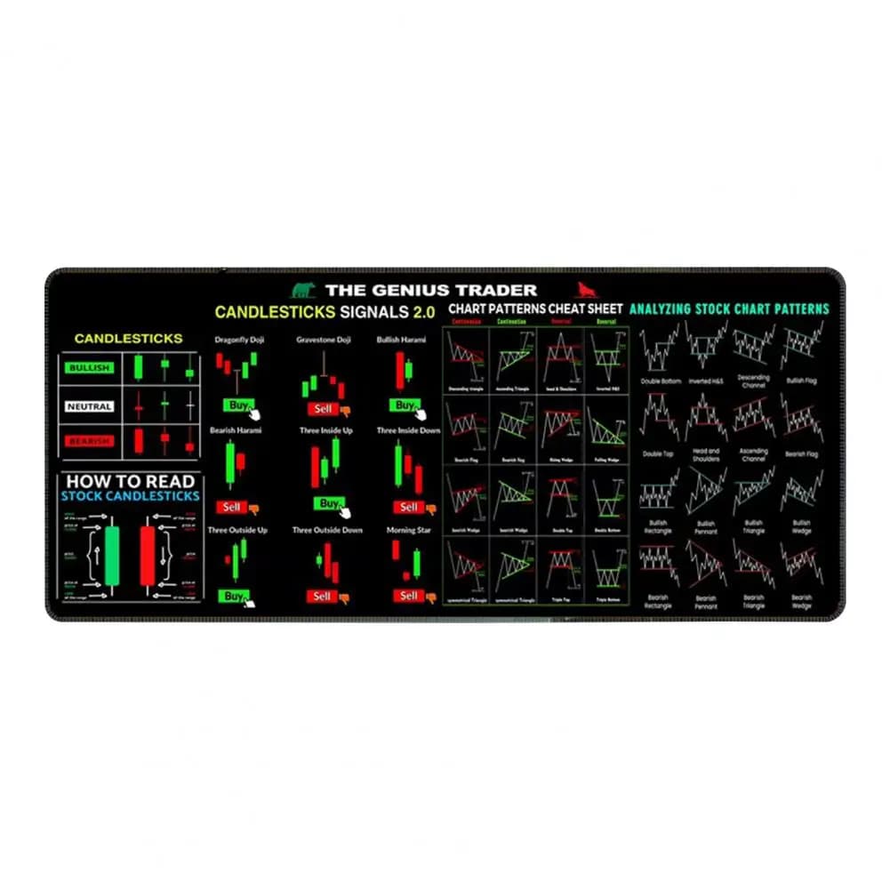 Invest Day Trader Trading Tapis de souris Motifs de graphiques Grand tapis de souris de jeu avec bor