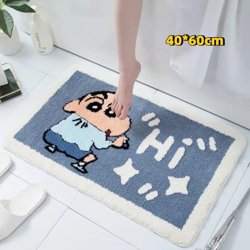 Tapis Crayon Shinchan antidérapant en fausse laine épaisse pour chambre à coucher, tapis de sol pour