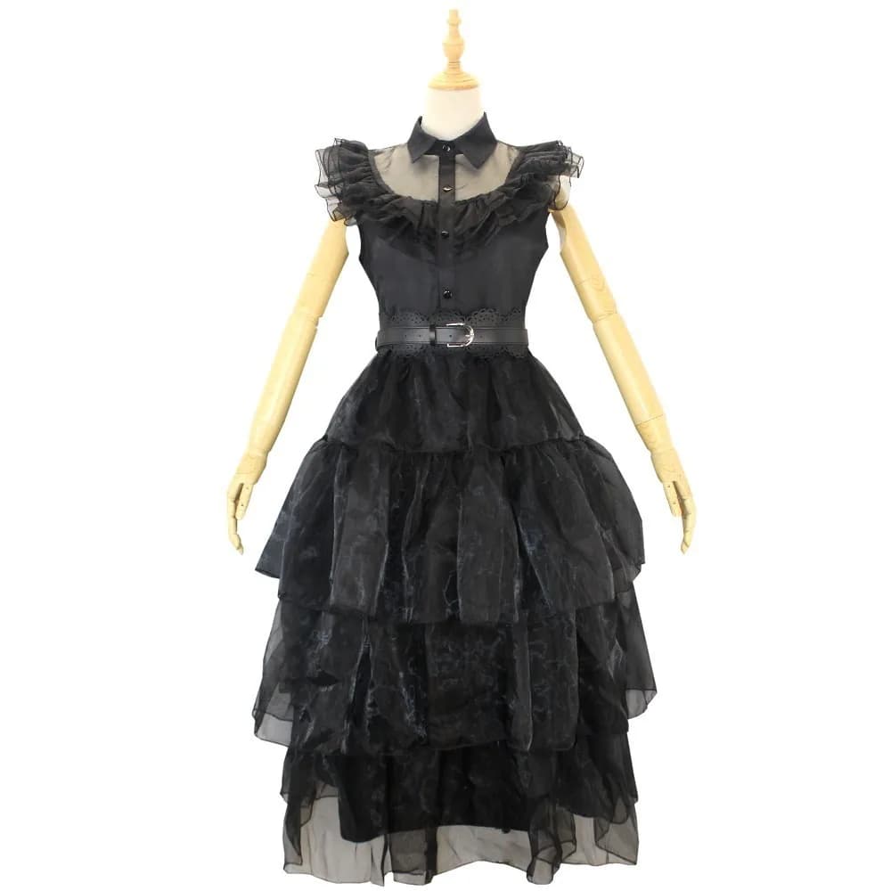 Costume de Cosplay Addams pour Halloween, robe de danse gothique noire, uniformes, perruque, tenues