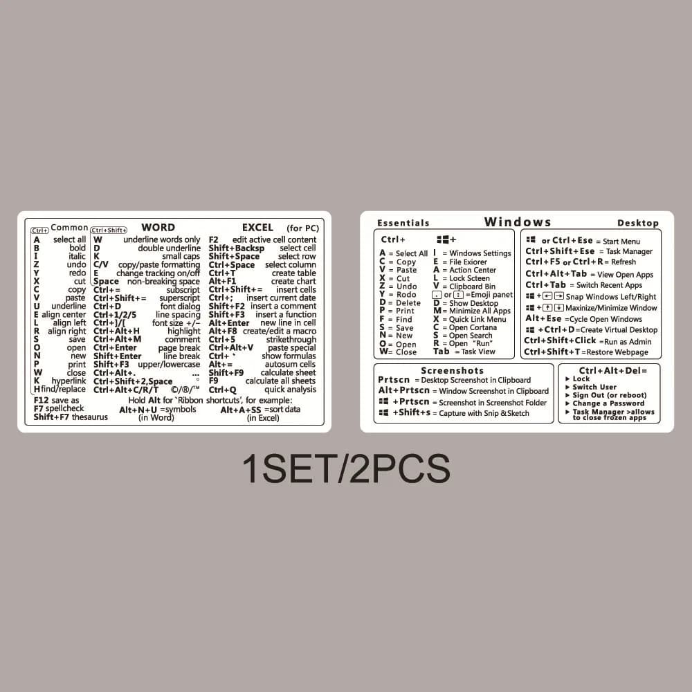 Autocollants de raccourci de clavier, Guide de référence rapide Windows + Word/Excel, autocollants d