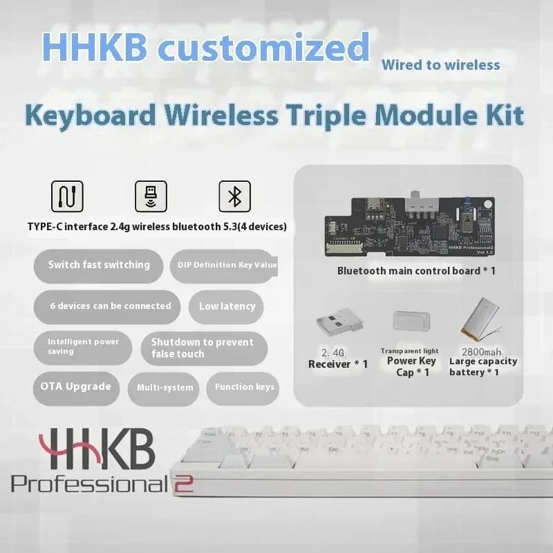 Ensemble clavier capacitif sans fil HHKB à trois modes, connexion filaire Bluetooth, contrôle sans f