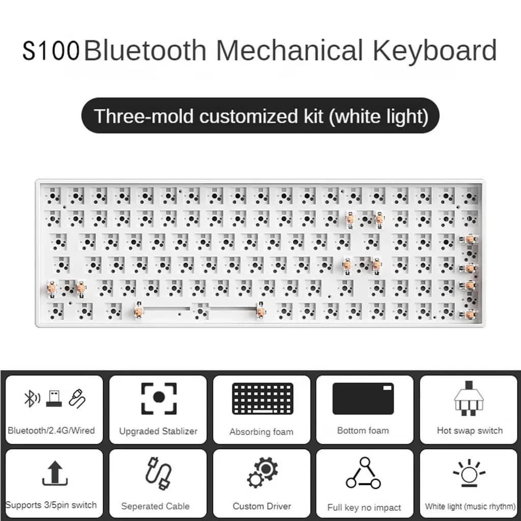 (lumière blanche) clavier mécanique S100 à trois modes Barebone 100 touches 98% disposition clavier
