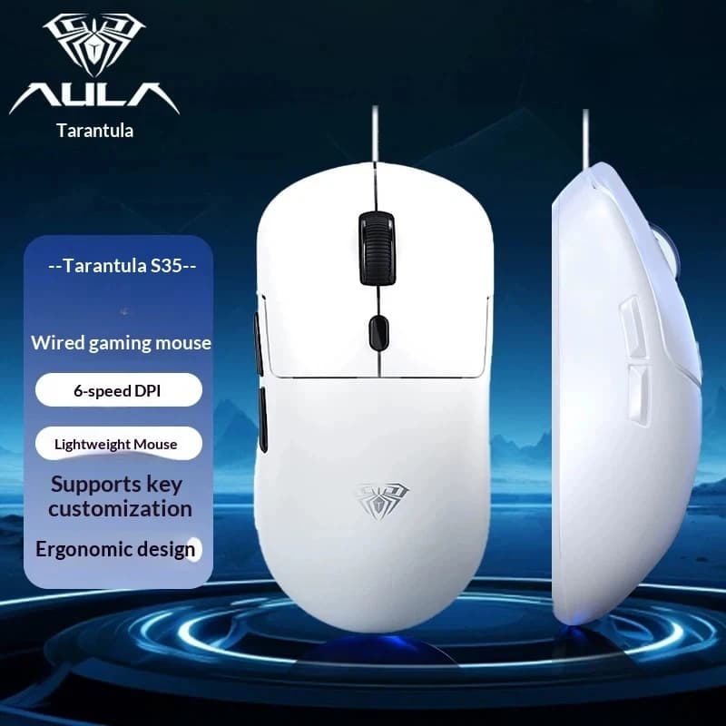 Souris de jeu filaire AULA S35, taux de polling élevé, macro programmable, ergonomique, moteur optiq