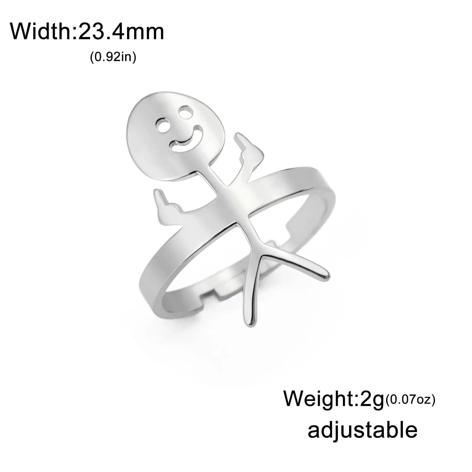 Dreamtimes Smiley Face Figurine Anneaux en Langue des Signes pour Femmes et Hommes, Ouverture Réglab