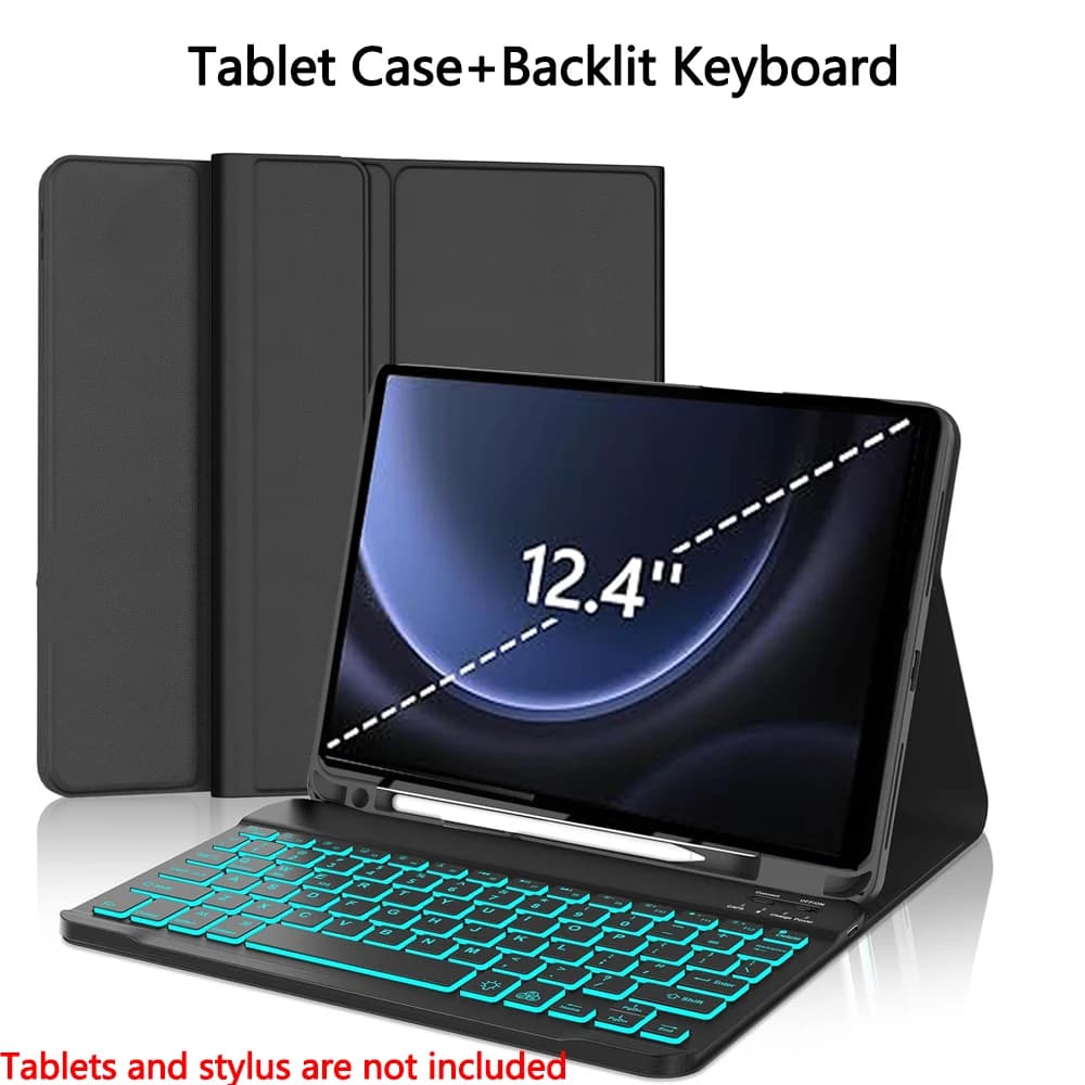 Coque pour Samsung Galaxy Tab S9 +/S8 +/S7 FE/ S7 Plus 12 pouces, clavier détachable pour Tab S10 +/