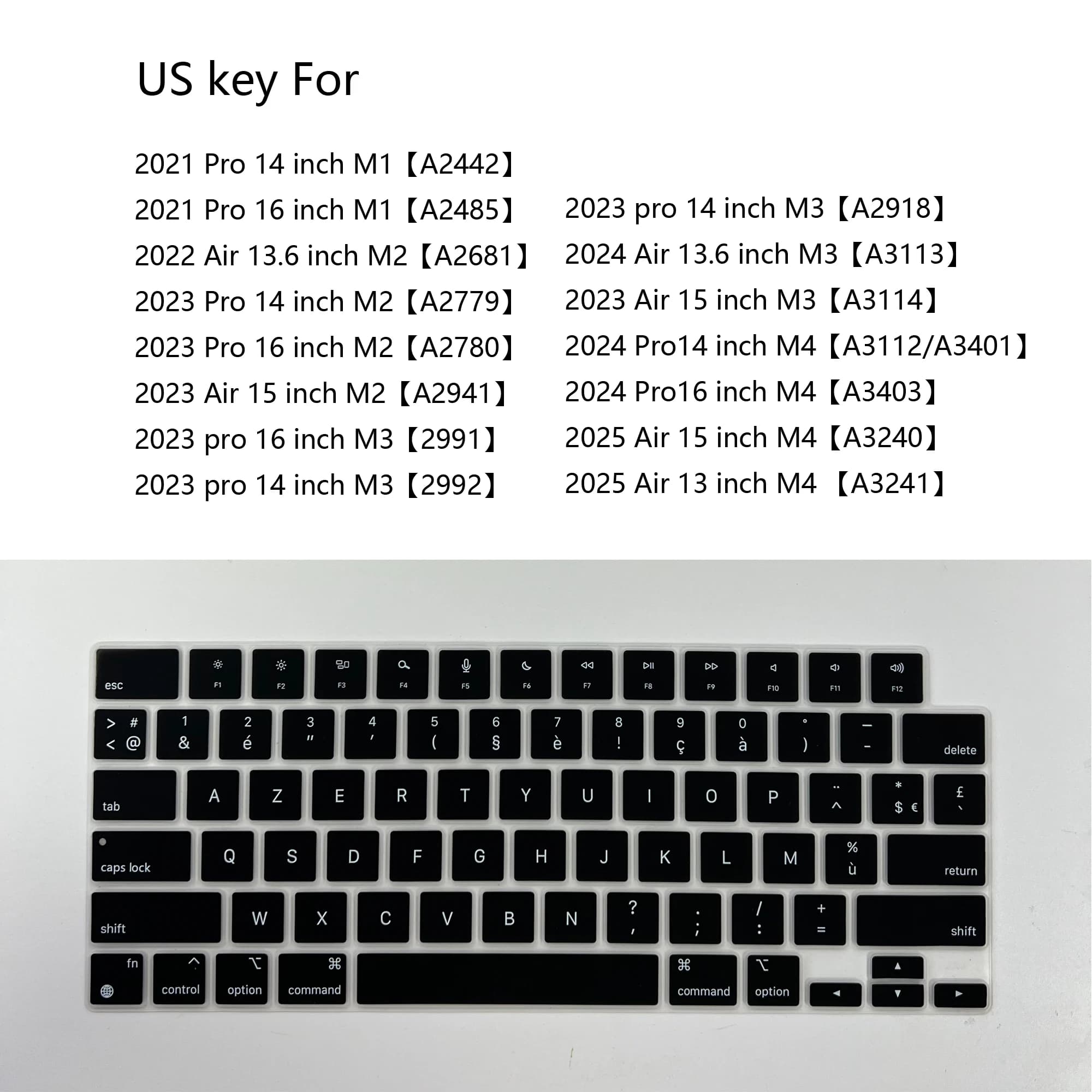 Peau de clavier en silicone, langue française/française, pour Macbook air/pro M4/M3/M2/M1, clé améri