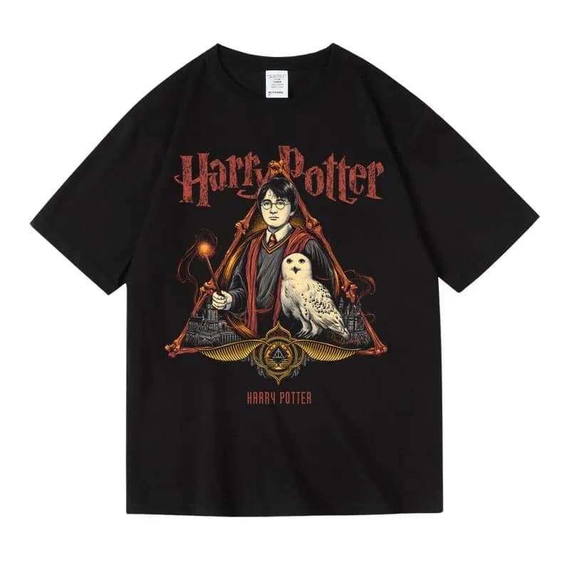 T-shirt en coton pur rétro sombre pour adultes et enfants, style Harry Potter européen et américain,