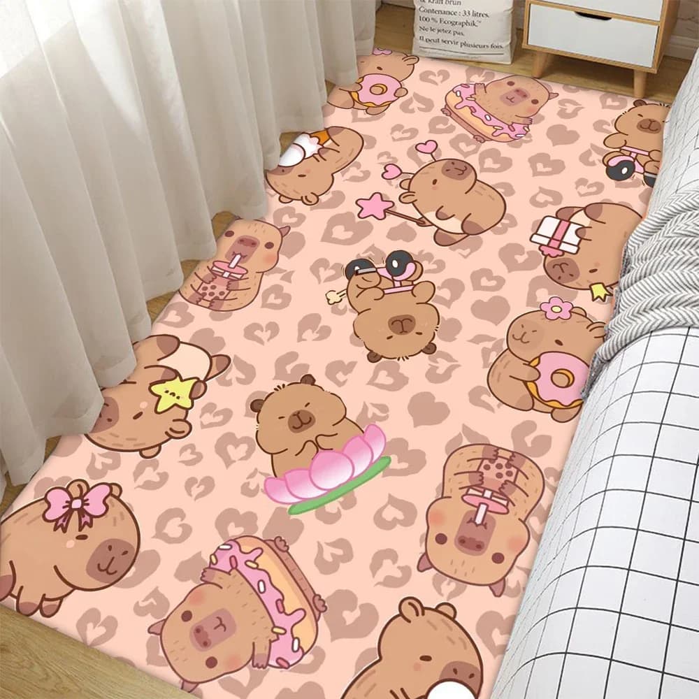 Tapis Design Capybara de dessin animé Kawaii, antidérapant, pour salon, chambre à coucher, décoratio