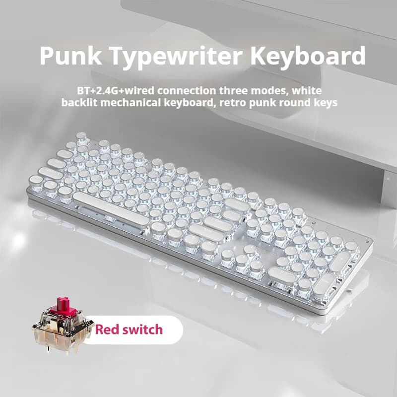 Clavier mécanique sans fil EWEADN TK950, 104 touches, rétroéclairage blanc, capuchons de touches ron