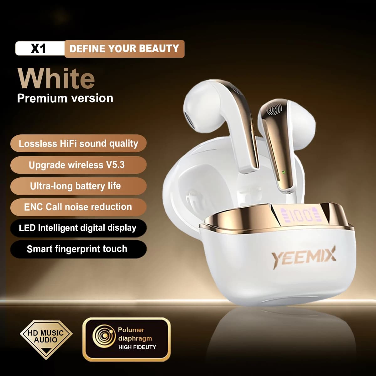 Écouteurs sans fil Yeemix X1, son surround 3D Dolby Atmos, longue autonomie, réduction de bruit ENC,
