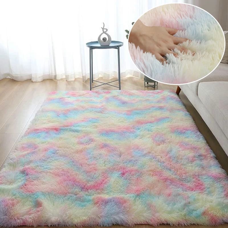Tapis arc-en-ciel poilu pour chambre d'enfants tapis en fourrure douce salon enfants chambre de bébé