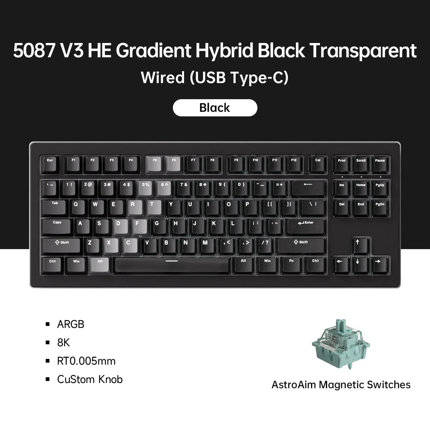 Clavier de jeu personnalisé Akko 5087 V3 HE sans fil 80% TKL à interrupteurs magnétiques, déclenchem