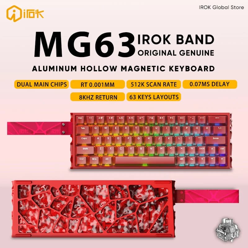 Clavier mécanique magnétique de jeu IROK MG63 Holy60 en aluminium creux 60% Rapid Trigger 8K 0.07ms