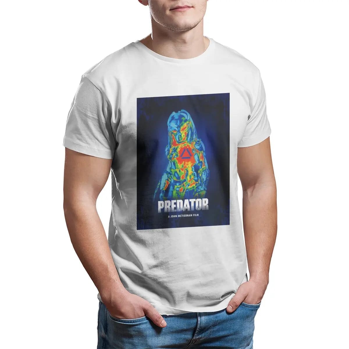T-shirt unisexe 100% coton imprimé pour hommes, scène de combat de prédateurs, science-fiction, alie