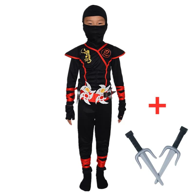 Costume Ninja Noir de Luxe pour Enfant, avec Accessoires en Plastique, Tenue Cosplay d'Halloween pou