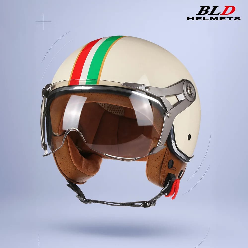 BLD Casco moto rétro casque de moto visière unique Style Vintage léger confortable respirant rue Cru