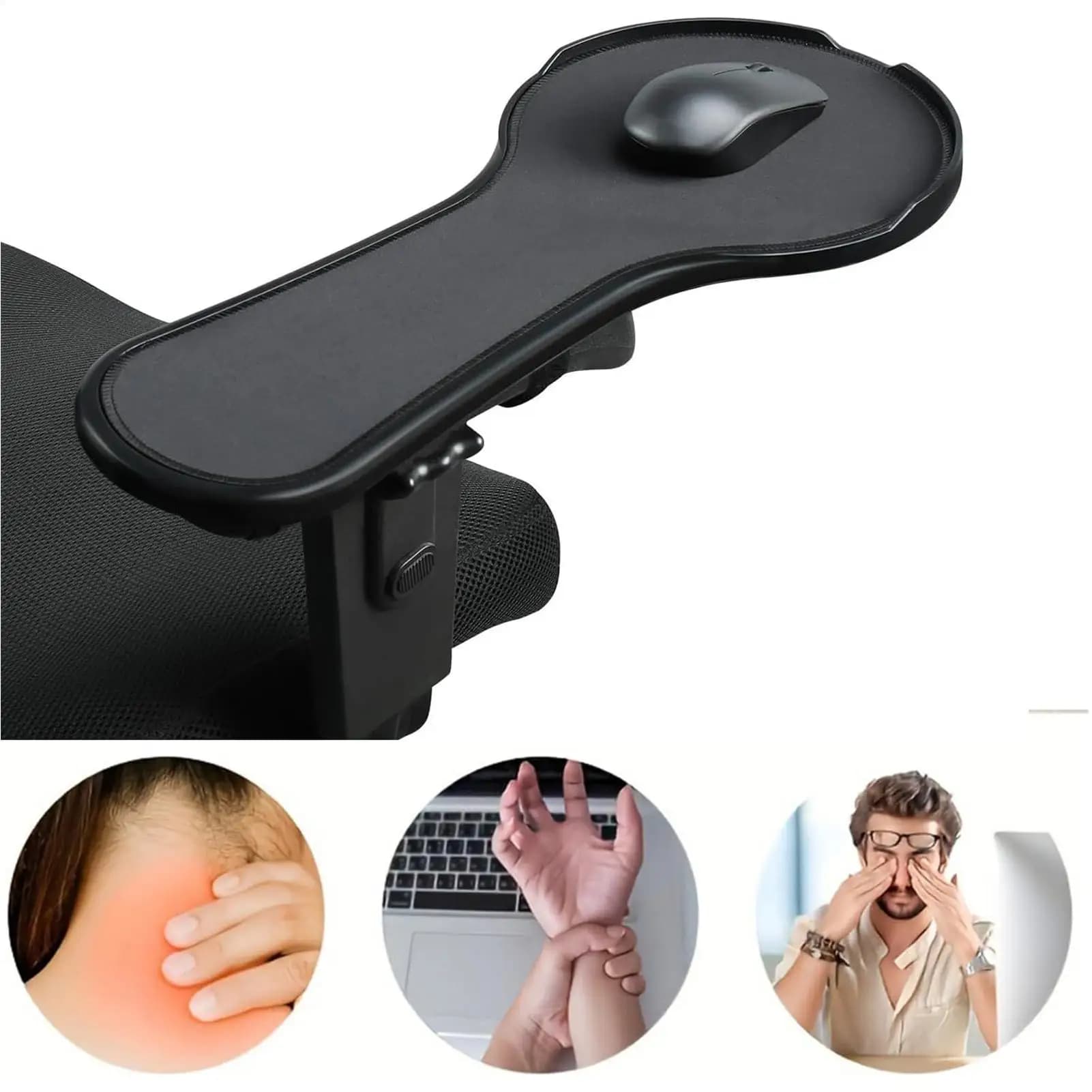 Repose-bras ergonomique noir pour chaise, réglable avec tapis de souris anti-chute intégré, plateau