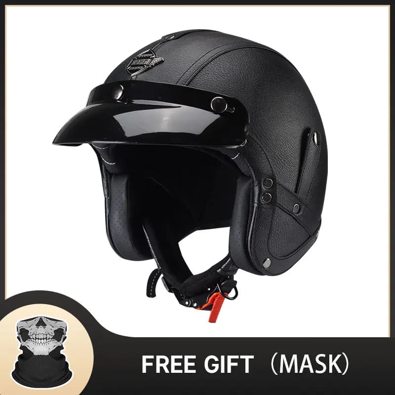 Casque de moto rétro classique allemand, casque ouvert, cuir, casques de scooter, Chopper, Lomatérit