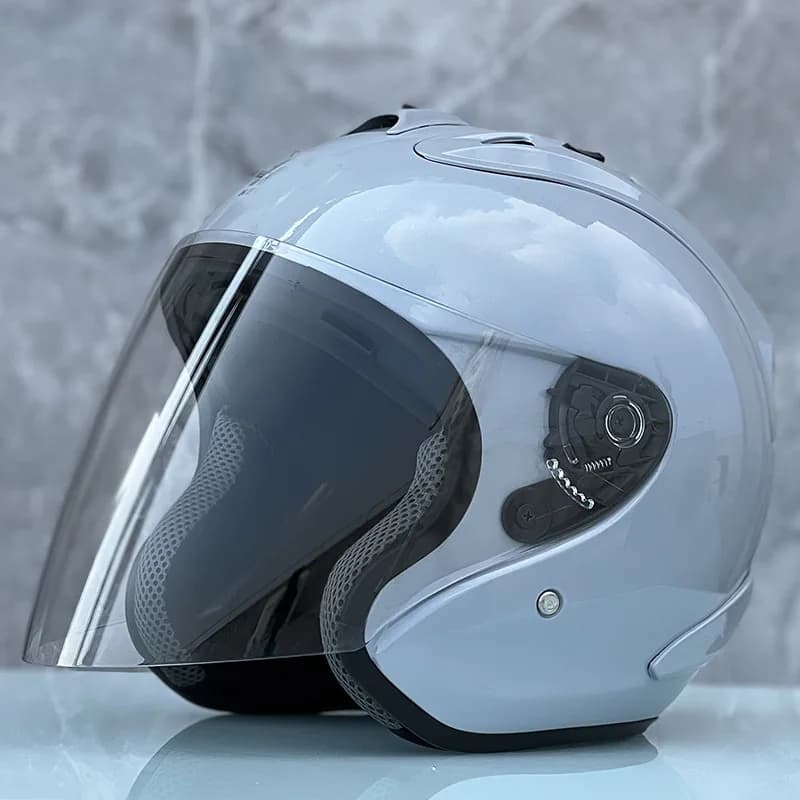 Casque de moto ouvert pour hommes et femmes, demi-casque gris ciment Ram4 approuvé ECE, Casque de co
