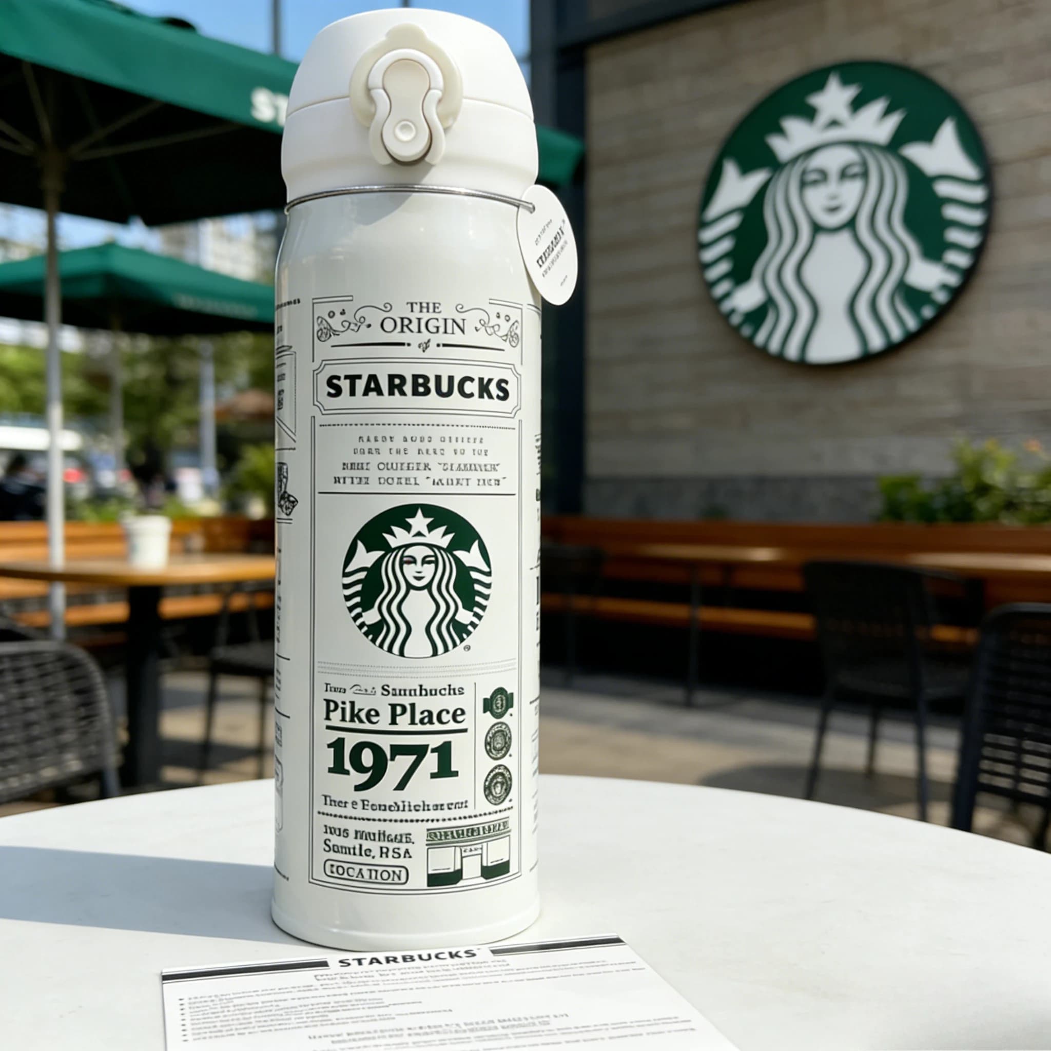 Mug isotherme Starbucks 1971 avec logo, couvercle à clapet, utilisation facile d'une seule main, sty