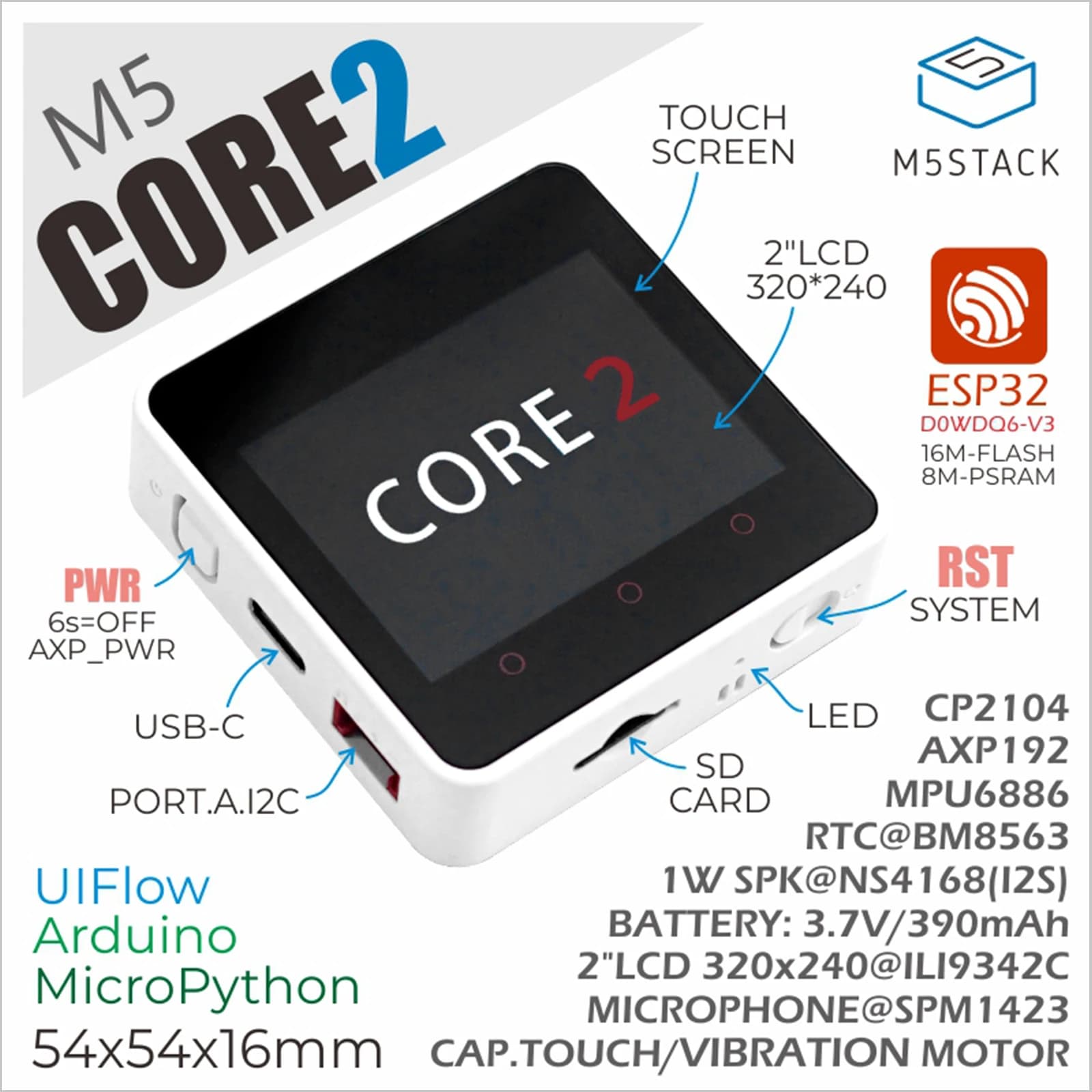Kit de développement officiel M5Stack M5Stack Core2 ESP32 IoT