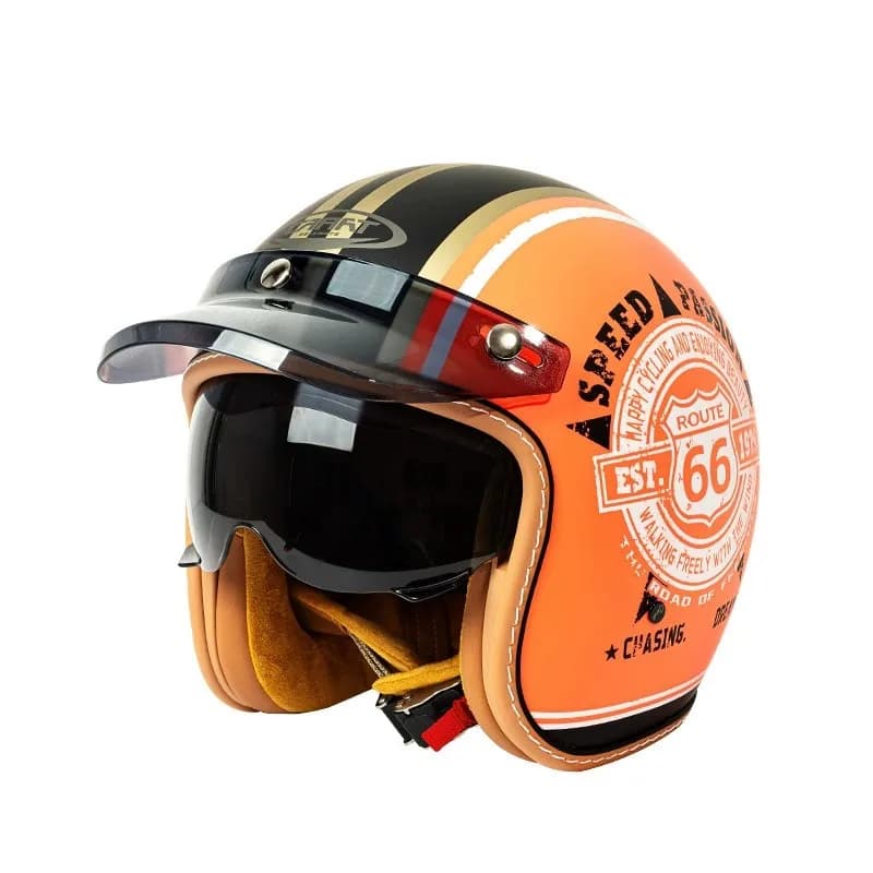 Casque de moto rétro 3/4 homologué DOT avec pare-brise intégré et visière, style vintage, équipement