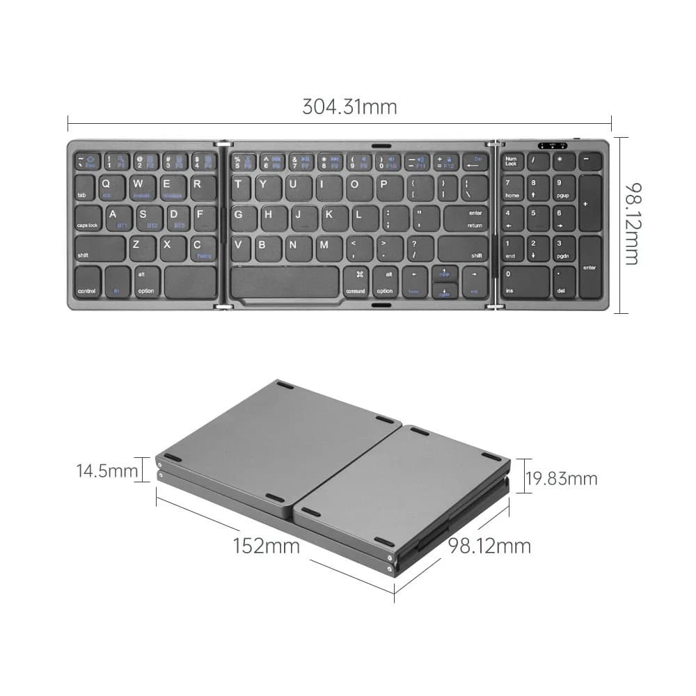 Clavier pliable 3 voies, mini clavier sans fil pliable, double clavier Bluetooth avec pavé tactile p