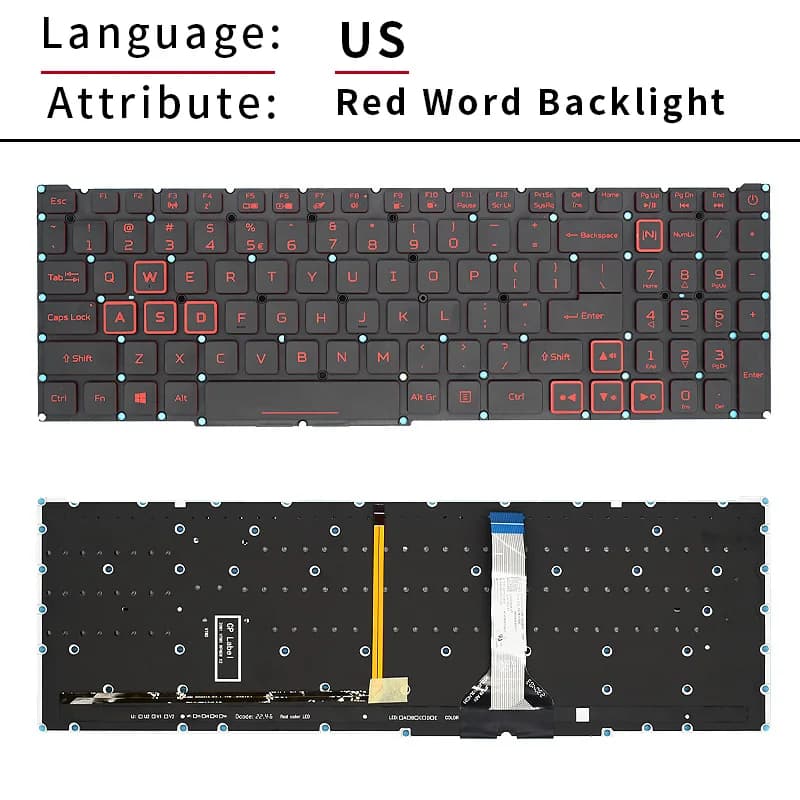 BE AZERTY PT-BR ITA RGB clavier rétro-éclairé pour Acer Nitro 5 AN517-54 AN517-41 AN515-45 Predator
