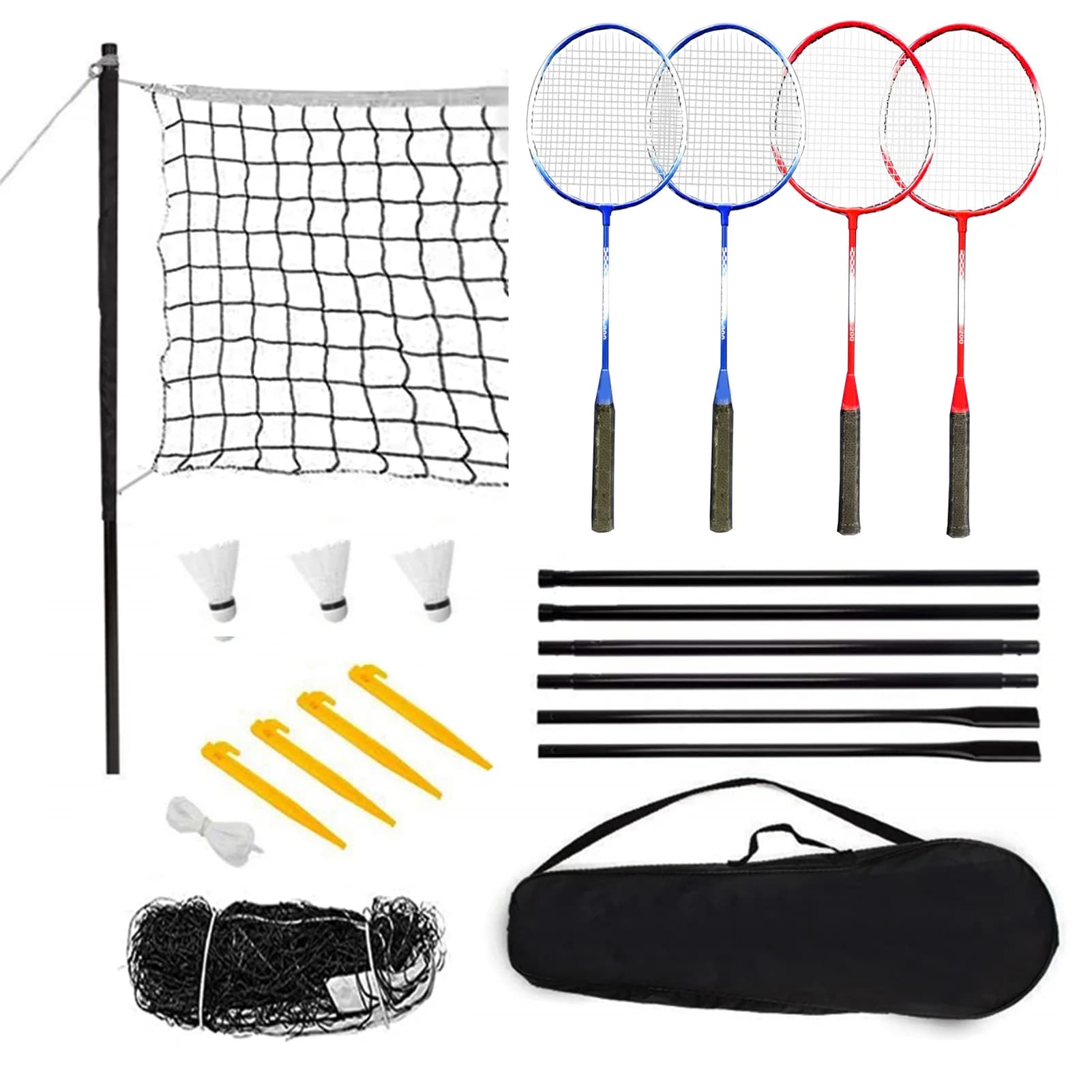 Ensemble de badminton avec sac de transport et volant pour enfants et adultes, 4 joueurs, raquettes,