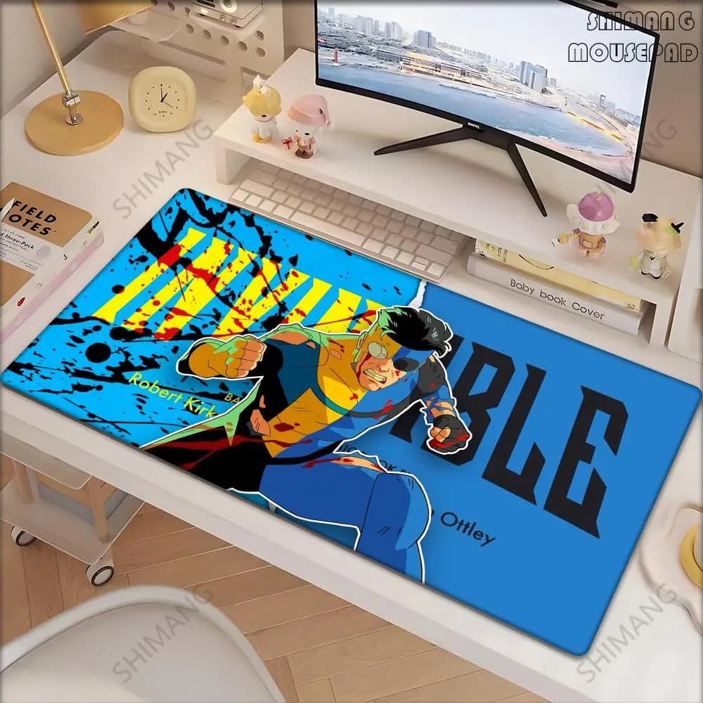Tapis de Souris Cartoon I-Invincible, Grand Tapis de Bureau Ergonomique en Caoutchouc pour Clavier,