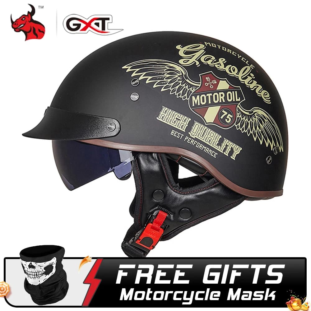 GXT-Casque de Moto Rétro avec Certification DOT, Demi-Visage, Vintage, pour Scooter