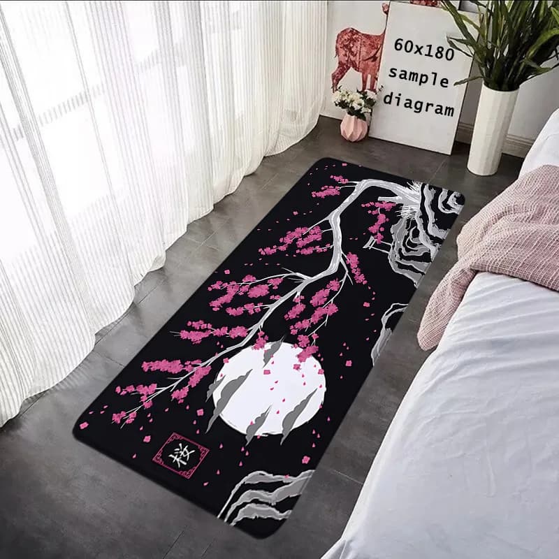 Tapis japonais en fleurs de cerisier, motif lune Sakura, décoration de la maison pour chambre à couc