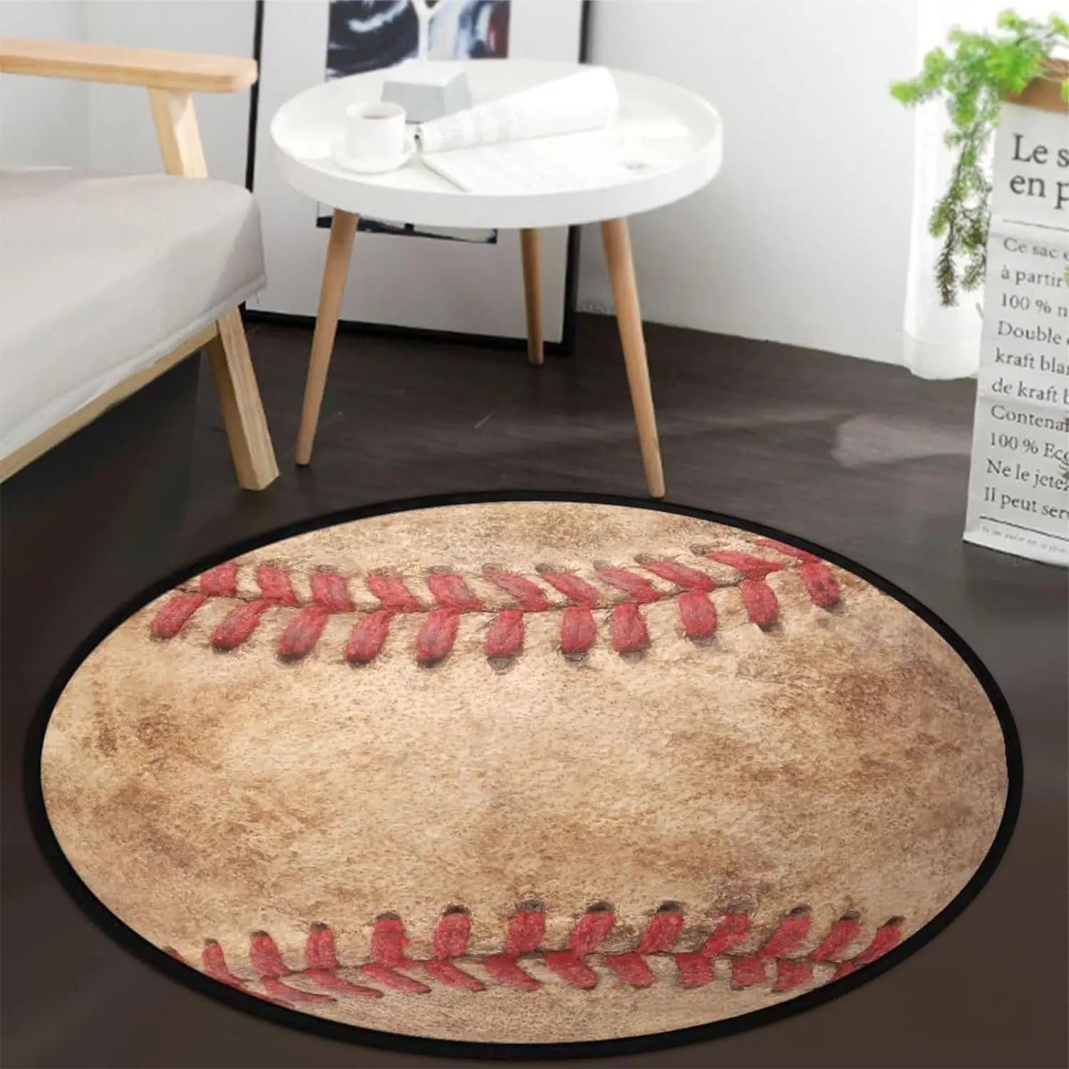 Tapis rond de basket-ball réaliste, ballon de sport, Baseball, football, antidérapant, pour salon, s