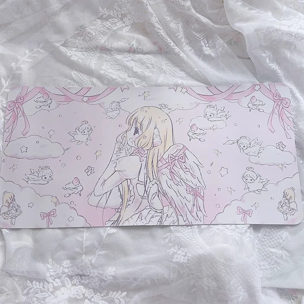 Grand tapis de souris Anime rose Style Ins, imperméable et antidérapant, pour Table à manger, bureau