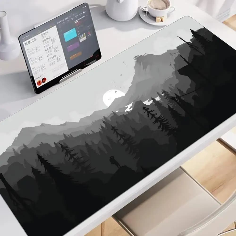 Coussin de Table gris forêt vue sur montagne, grand tapis de souris de jeu antidérapant, couture éte