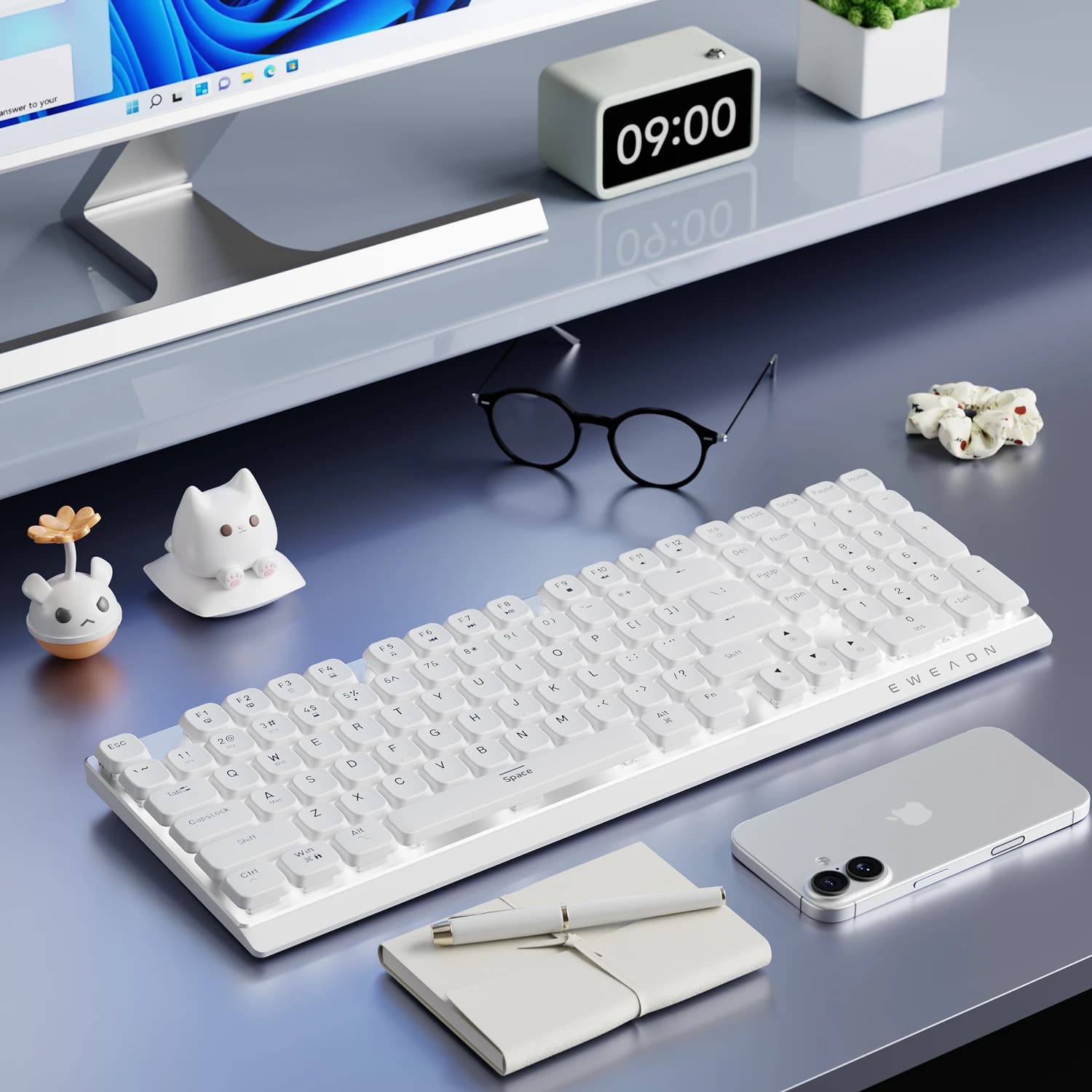 EWEADN Clavier de jeu mécanique sans fil à profil bas, conception supérieure ergonomique mince en al