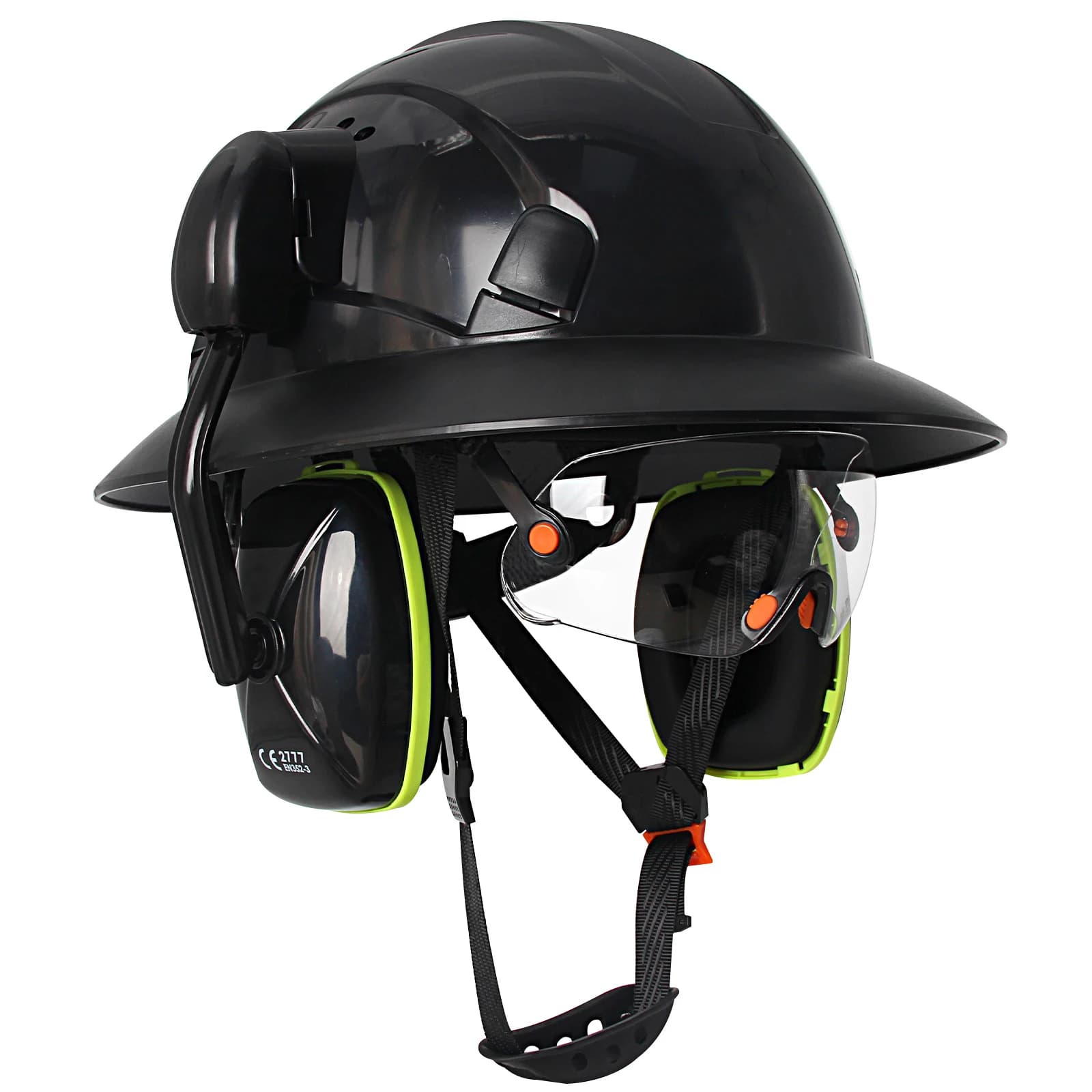 Casque de sécurité à visière intégrale CE avec lunettes intégrées, protège-oreilles, construction en