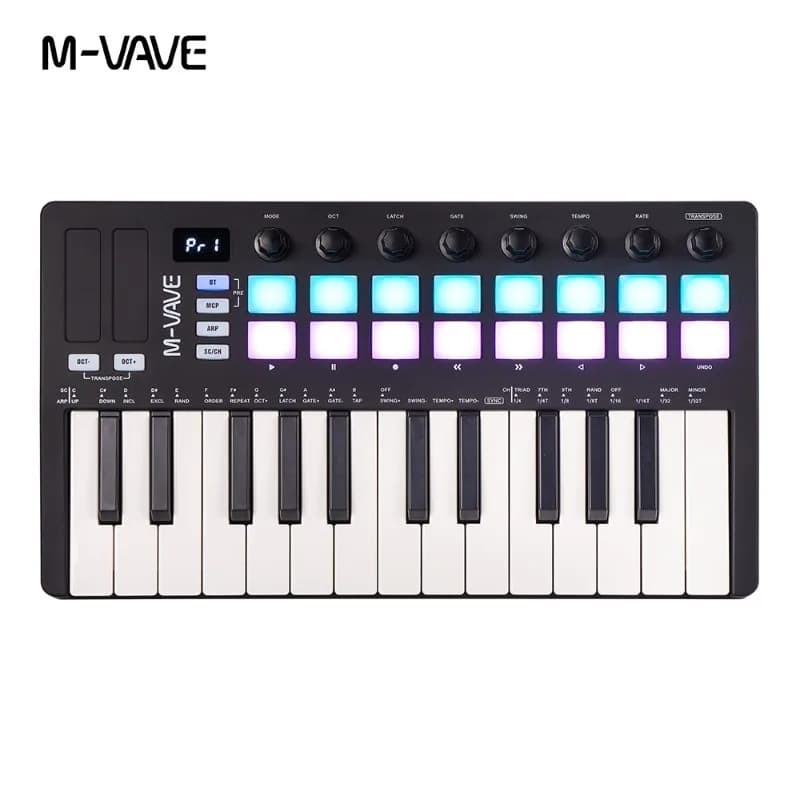 Contrôleur de clavier MIDI 25 touches M-VAVE SMK-II avec 16 tampons de batterie rvb